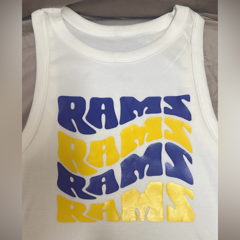 Women's White Tank Top with Blue and Yellow Graphic
